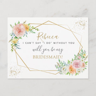 Elegant Floral and gold BRIDESMAID proposal Invitation Postcard