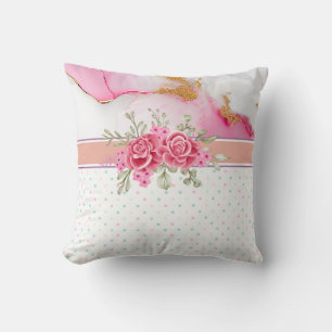 Elegant Floral and Gold Marble With a White, Pink Cushion