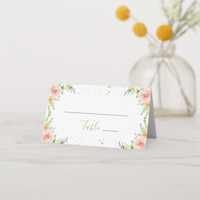 Elegant Floral and Gold Place Card (Front)