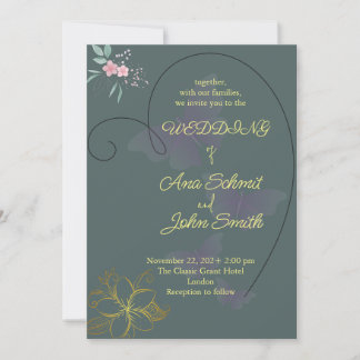 Elegant floral and heart wedding card design