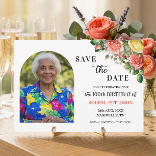 Elegant Floral and Photo 100th Birthday Party Save The Date