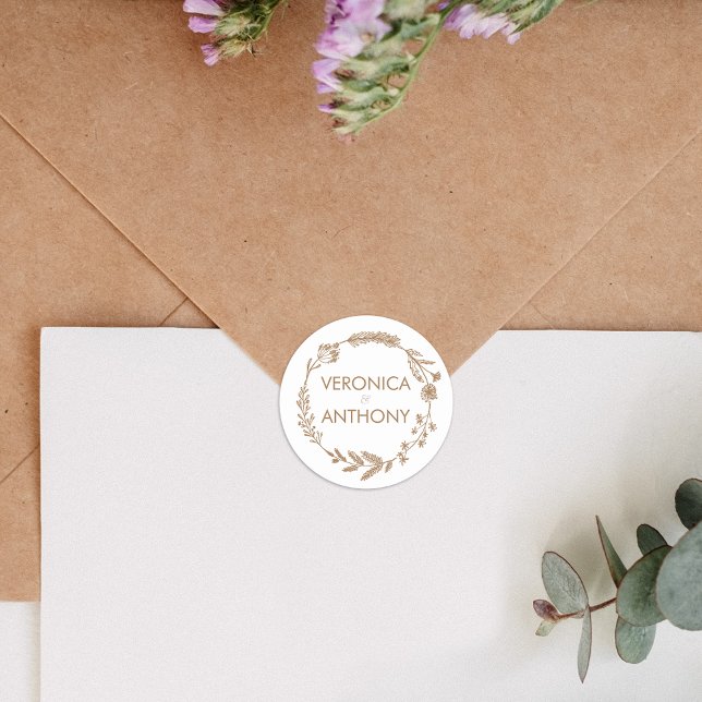 Elegant Floral and Simple Wedding Classic Round Sticker (Add a beautiful touch to wedding invitations with our elegant envelope stickers, perfect for sealing)