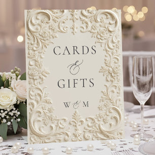 Elegant Floral Antique Ivory Cards & Gifts Wedding Pedestal Sign