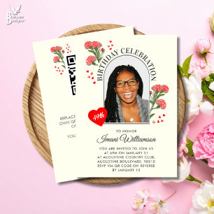 Elegant Floral ANY AGE Photo Birthday Invitation
