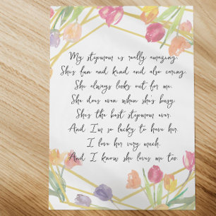 Elegant Floral Appreciation Poem for Stepmother Custom Letterhead