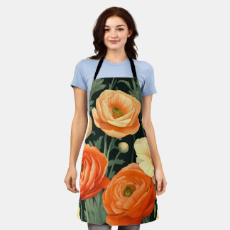 Elegant Floral Apron (orange, peach, black)