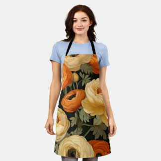 Elegant floral apron (Rust, Cream, Sage, Black)