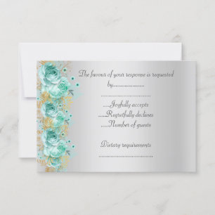 Elegant floral Aqua silver rsvp Card