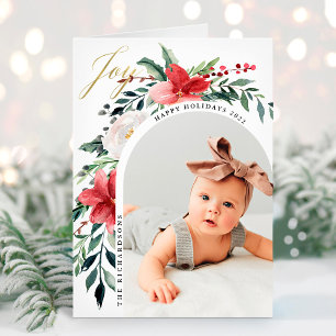 Elegant Floral Arch and Photo Holiday Card