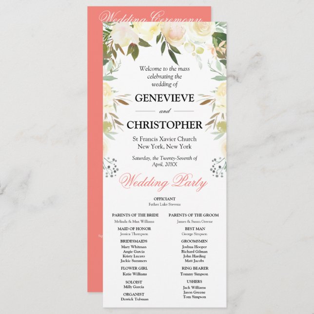 Elegant Floral Arch Catholic Wedding Ceremony Programme (Front/Back)