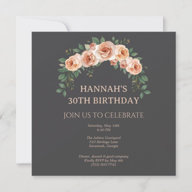 Elegant Floral Arch Frame Birthday Invitation (Front)