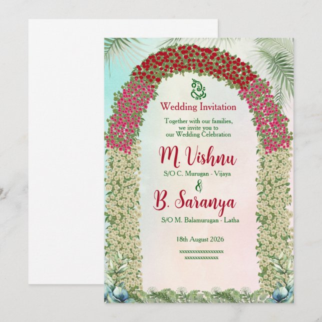 Elegant Floral Arch & Indian Wedding Invitation (Front/Back)