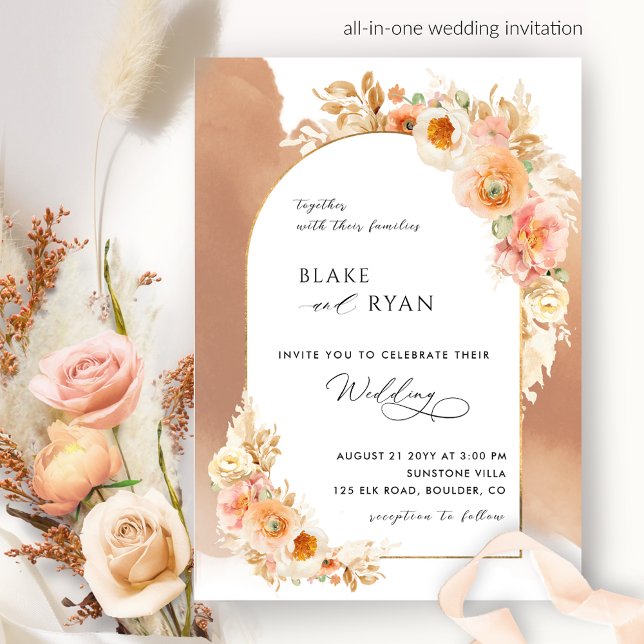 Elegant Floral Arch Peach Blush Terracotta Wedding Invitation (Creator Uploaded)