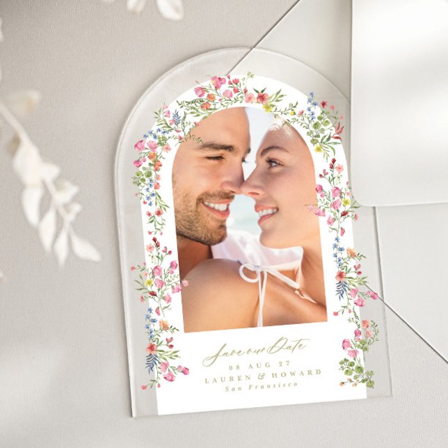 elegant floral arch photo save our date wedding acrylic invitations (Creator Uploaded)