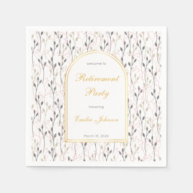 Elegant Floral Arch Retirement Party Paper Napkins (Front)