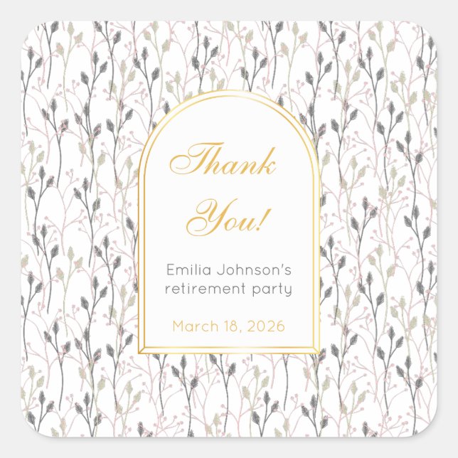 Elegant Floral Arch Retirement Party  Square Sticker (Front)