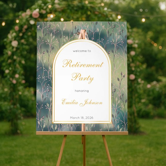 Elegant Floral Arch Retirement Party Welcome Acrylic Sign (Creator Uploaded)