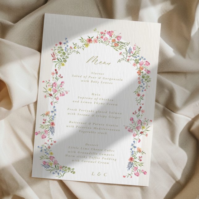 elegant floral arch spring garden 5 x 7 wedding menu (Creator Uploaded)