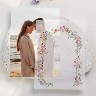 elegant floral arch spring wedding overlay vellum invitations