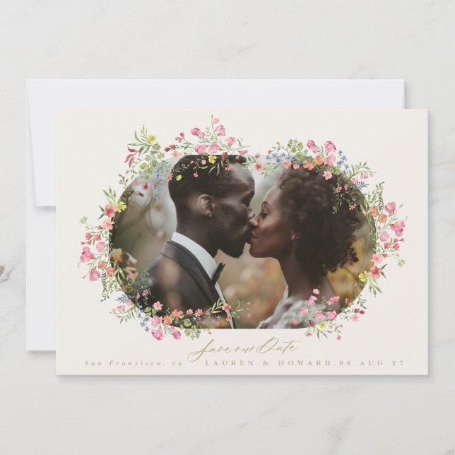 elegant floral arch spring wedding photo QR Code Save The Date (Front)