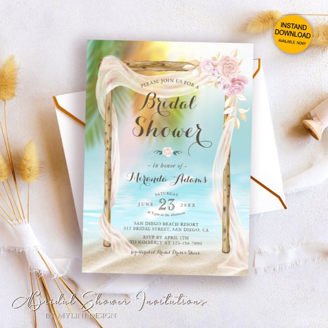 Elegant Floral Arch Tropical Beach Bridal Shower Invitation (Creator Uploaded)