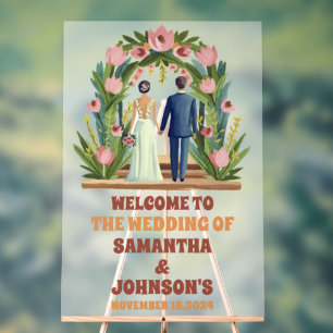 Elegant Floral Arch Wedding Welcome Frosted Acrylic Sign