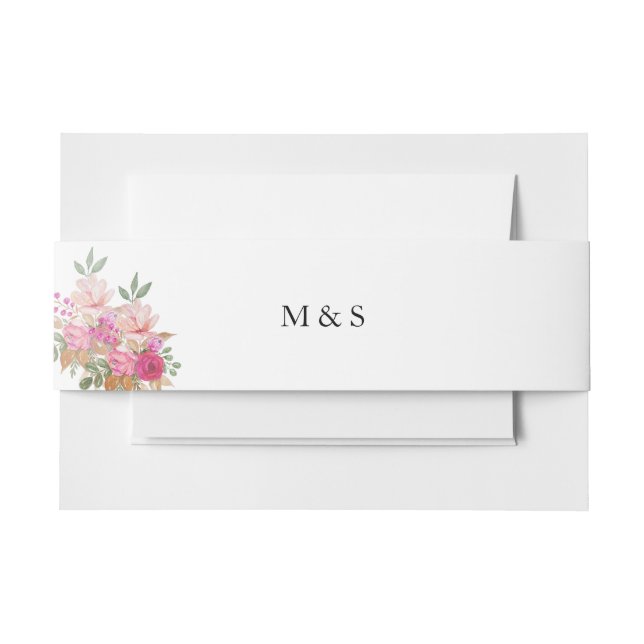 Elegant Floral Arrangement Watercolor Art Invitation Belly Band (Front Example)