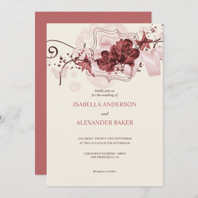 Elegant Floral Arrangement Wedding Invitation (Front/Back)