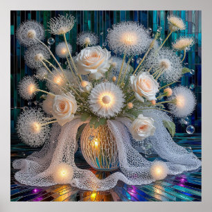 Elegant Floral Arrangement With Illuminated Roses Poster