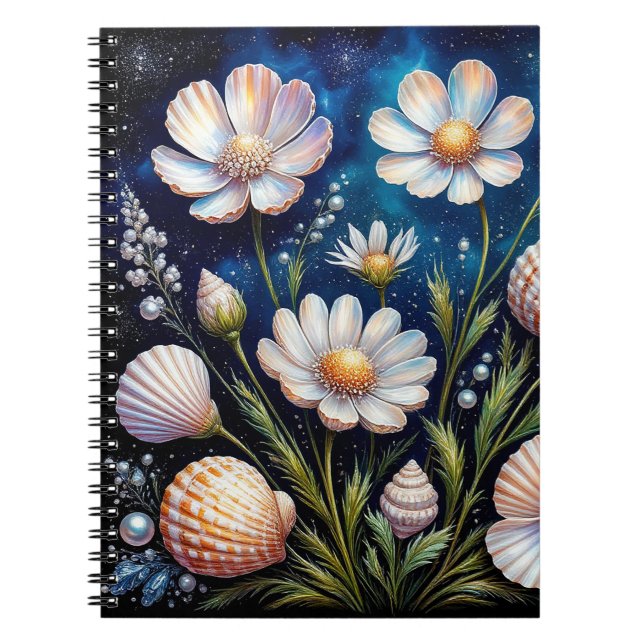 Elegant Floral Arrangement with Seashells Notebook (Front)