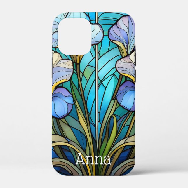 Elegant Floral Art Nouveau Blue Stained-Glass Iris Case-Mate iPhone Case (Back)