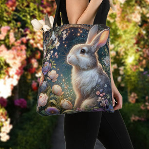 Elegant Floral Art Nouveau Bunny Easter Tote Bag