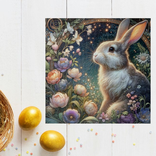 Elegant Floral Art Nouveau Bunny  Jigsaw Puzzle (Creator Uploaded)