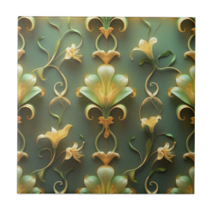 Elegant Floral Art Nouveau Ceramic Tile