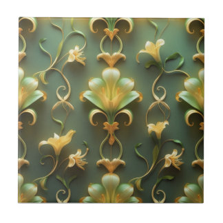 Elegant Floral Art Nouveau Ceramic Tile