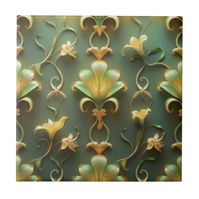 Elegant Floral Art Nouveau Ceramic Tile (Front)