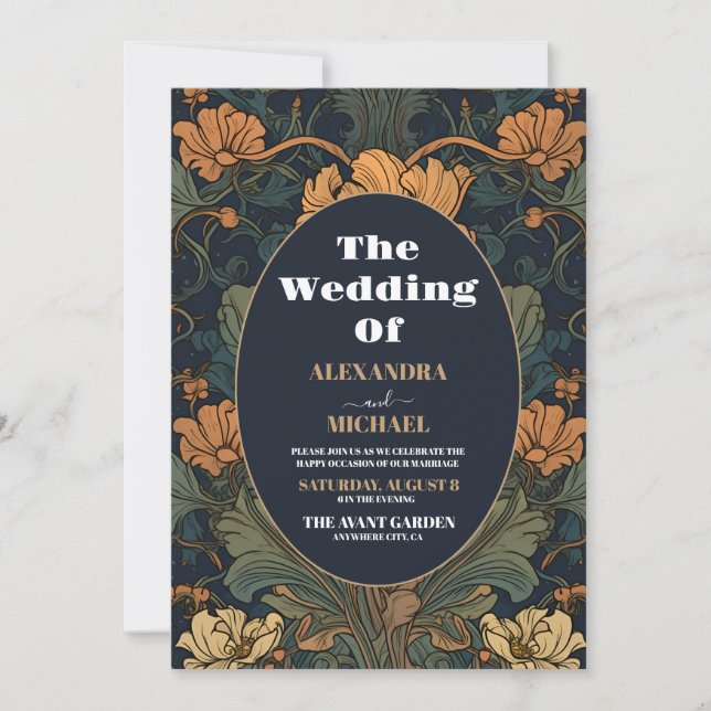 Elegant Floral Art Nouveau Wedding Invitation (Front)