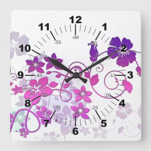 Elegant Floral Art Square Wall Clock