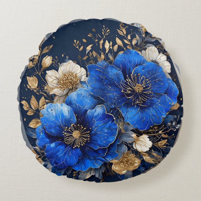 Elegant Floral Artwork Round Cushion (Front)