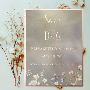 Elegant Floral Autumn Foil Save The Date Postcard