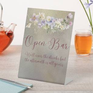 Elegant Floral Autumn Wedding Open Bar Sign