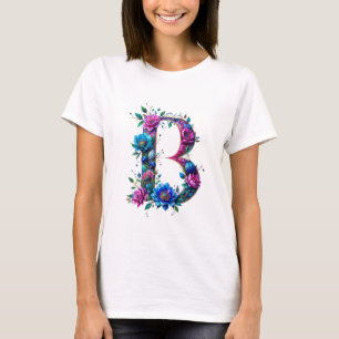 Elegant Floral B Initial T-Shirt for Her