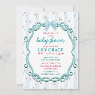 Elegant Floral Baby Shower Blue Shabby Chic Invite