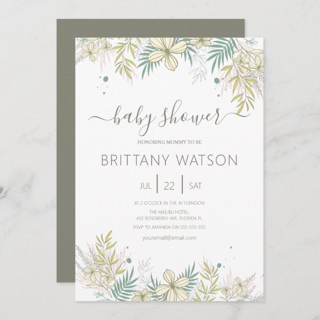 Elegant Floral Baby Shower Invitation (Front/Back)
