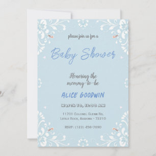 Elegant Floral Baby Shower Invitation in SoftBlue