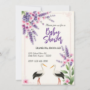 Elegant Floral Baby Shower Invitation with Stork
