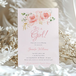 Elegant Floral Baby Shower - Pink and Gold Invitation