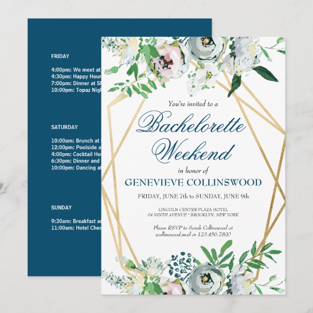 Elegant Floral Bachelorette Weekend Itinerary Invitation (Front/Back)