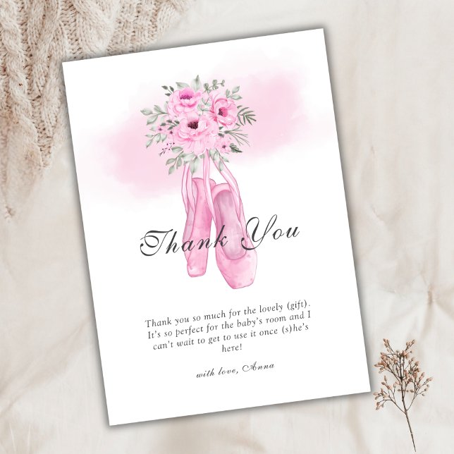 Elegant Floral Ballerina Shoes Baby Shower  Thank You Card (Elegant Floral Ballerina Shoes Baby Shower Thank You Card)