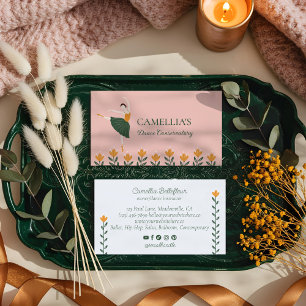 Elegant Floral Ballet Dance Instructor School Pink Business Card